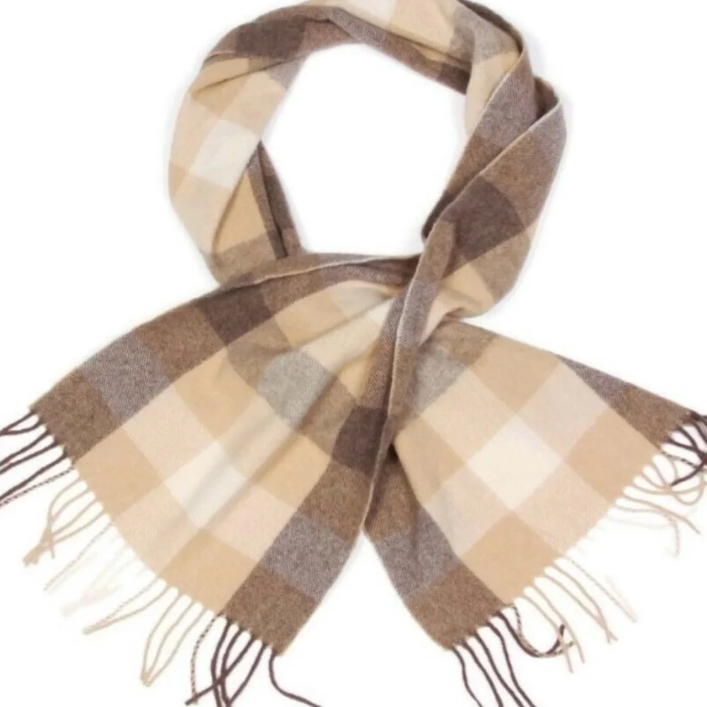 LOCHMERE • Camel, Cream and Brown 100% Cashmere Scarf; Unisex